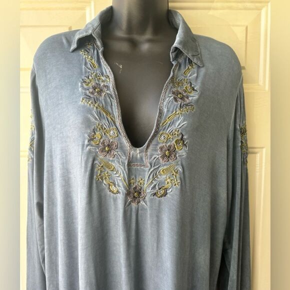 POL Dress Blue Long Sleeve Embroidered Boho Tunic Size Large - Picture 4 of 14